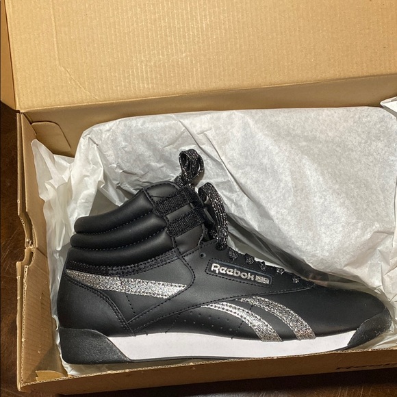 Reebok Shoes - Reebok freestyle hi Black and Silver